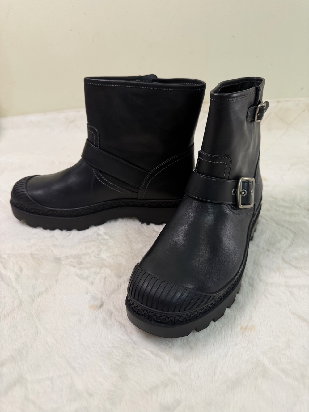 Coach Black Buckle Strap Combat Boots